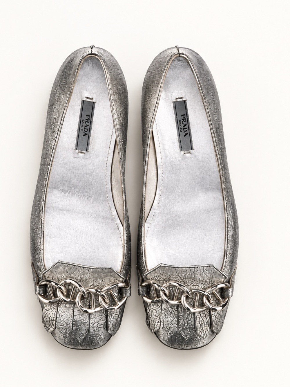 Prada Leather Chain-Link Accents Ballet Flats Women's Size: 6.5